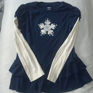 Gymboree blue and white long sleeve shirt with embroidered snowflake.